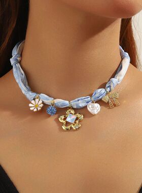 New Colorful Scarves Pendant Necklace Vintage Jewelry Access