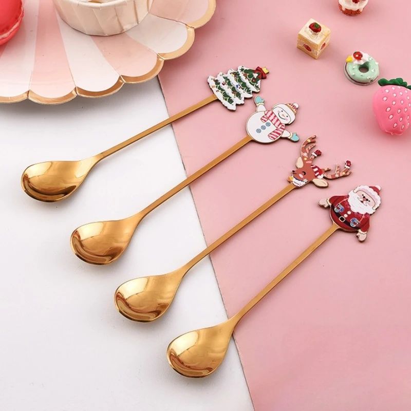 4PCS Christmas Fruit Fork Stirring Spoon Kitchen Supplies Co