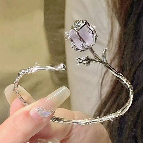 Kpop Irregular Purple Rose Bracelet For Women Silver Color A