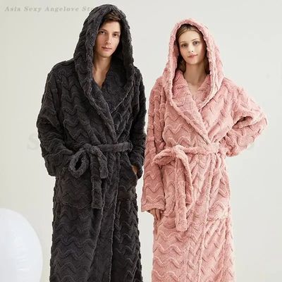 Autumn Winter Couple Sleepwear Flannel Hooded Robe Home Wear