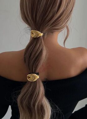 Korean Fashion Glossy Metal Curved Scrunchies Women Elastic