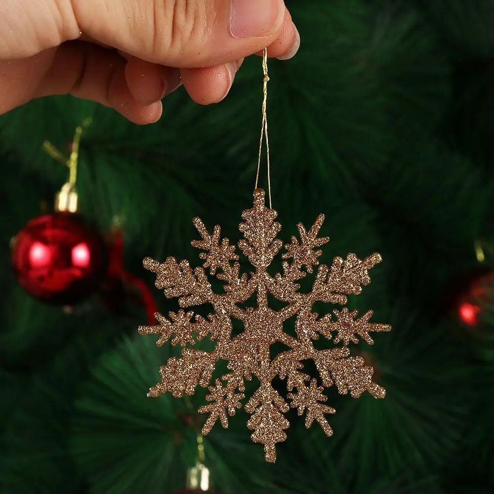 12Pcs 7.5cm Gold Powder Snowflake for Xmas Charming White Ch
