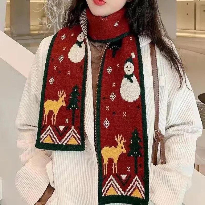 Korean Cartoon Girl Knitted Small Scarf Cute Heart Shaped Wi