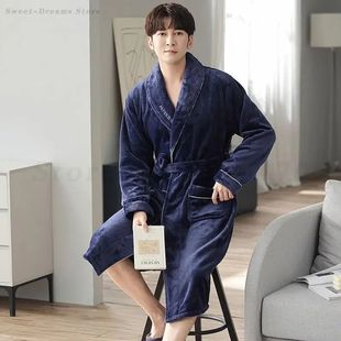 Men's Flannel Sleepwear Robe Winter Thick Coral Fleece Bathr