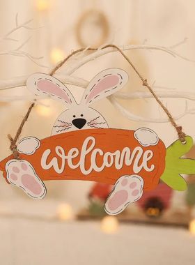 Cute Bunny Happy Easter Wooden Hanging Sign Easter Party Doo