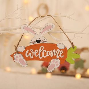 Cute Bunny Happy Easter Wooden Hanging Sign Easter Party Doo