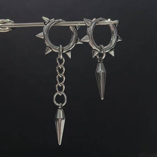 Punk Spike Hoop Earrings Asymmetric Chain Spike Dangle Earri