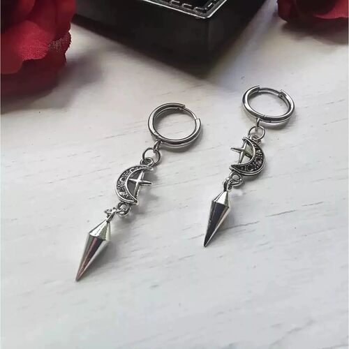 1 pair of punk rock stainless steel pointed star and moon ea