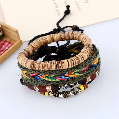 3Pcs/Set Boho Gypsy Hippie Punk Wooden Beige Coconut Wood Be
