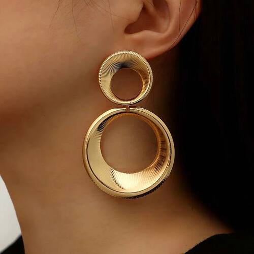 Vintage Metal Big Round Dangle Earrings for Women Exaggerate
