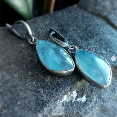 Vintage Silver Color Irregular Shape Paste Blue Stone Patter