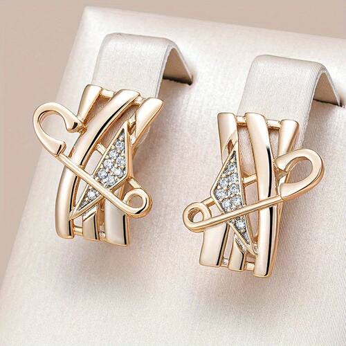 Exquisite Gold Color CZ Hoops Women's Earrings for Party Dai
