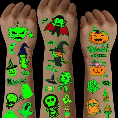 24 Sheets Luminous Halloween Temporary Tattoos, Glow in the