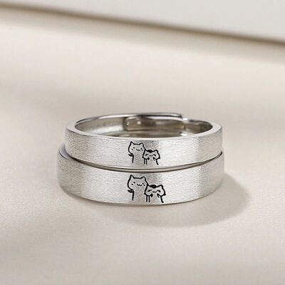 Kitten Couple Rings Cute Sliver Color Cat Open Ring for Wome
