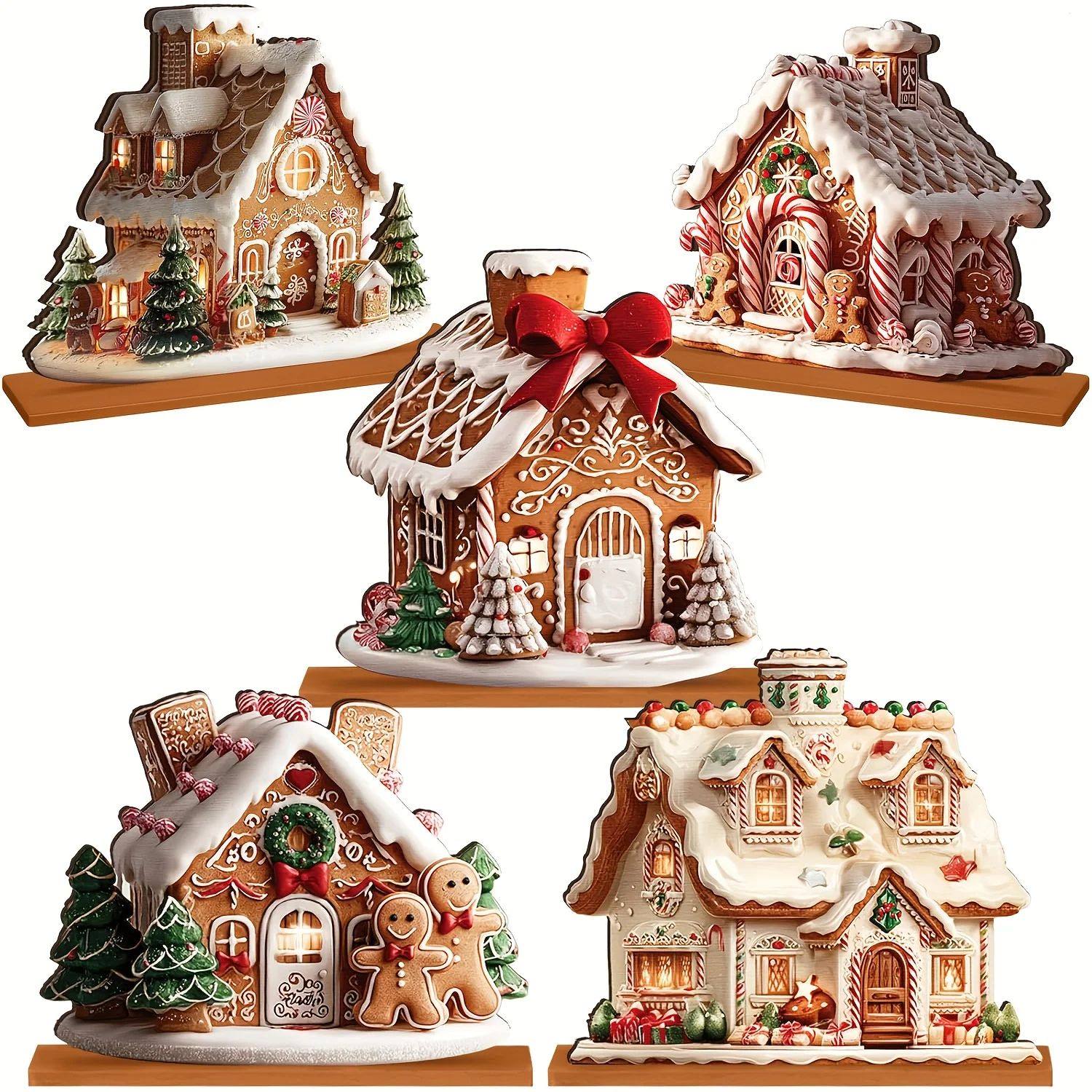 5-Piece Gingerbread Christmas Table Decorations Wooden Ginge