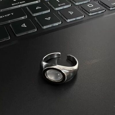 Punk Moonstone Irregular Geometric Statement Ring Unisex Ope
