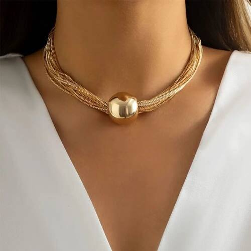 Gold Color Chunky Choker Necklace Alloy Ball Chunky Chain Ne