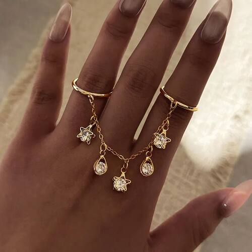 New Double Hoop Star Teardrop Zircon Tassel Pendant Rings fo