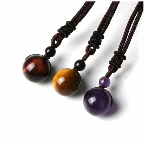Black Obsidian & Tiger Eye Necklace, Adjustable Braided Rope