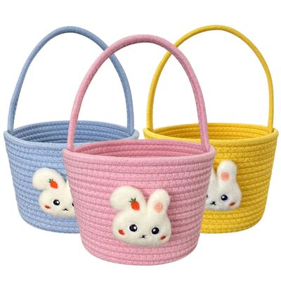 Easter Gift Bag Cartoon Rabbit Storage Basket Cotton Rope Wo