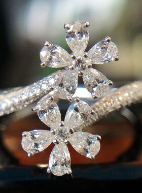 Silver Color Ring Female Flower Drop Crystal Rings Resizable