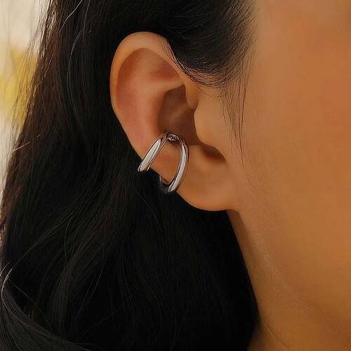 Fake Piercing Earcuff Double Circle Ear Cuff Faux Earrings f