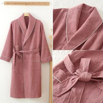 Couple Cotton Crepe Bathrobe Women Robe Sleepwear Kimono Hom