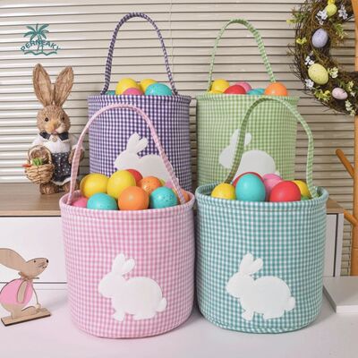 Cute Embroidery Easter Rabbit Basket Cloth Plaid Easter Egg