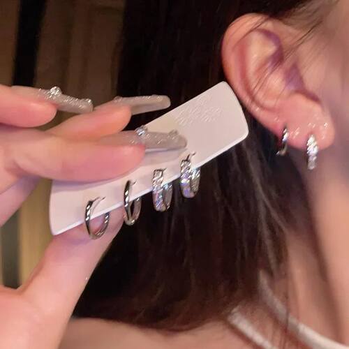 4Pcs/set Stainless Steel Aesthetic Zircon Crystal Hoop Earri