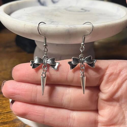 Y2k punk style personalized bow cone pendant earrings, suita