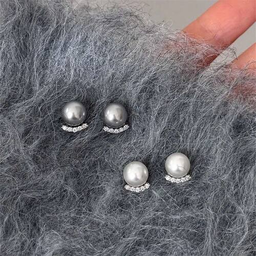 2024 New Arrival Gray Pearl Zircon Stud Earrings For Women F