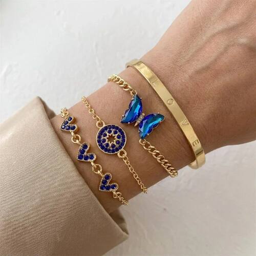4pcs/set Fashion Scientific Sapphire Heart Flower Butterfly