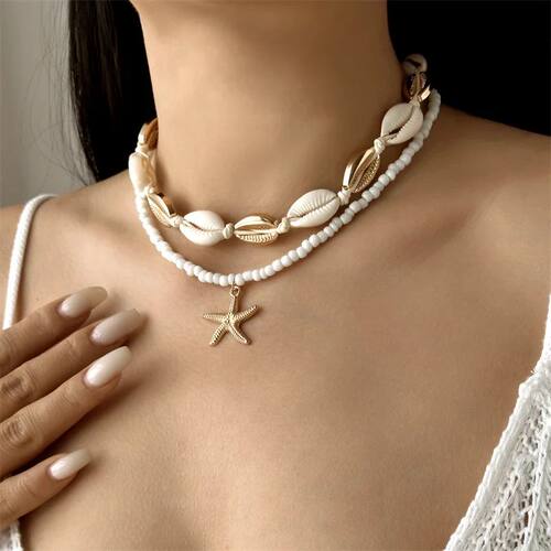 Boho Gold Color Starfish Shell Pendant Necklace for Women Do