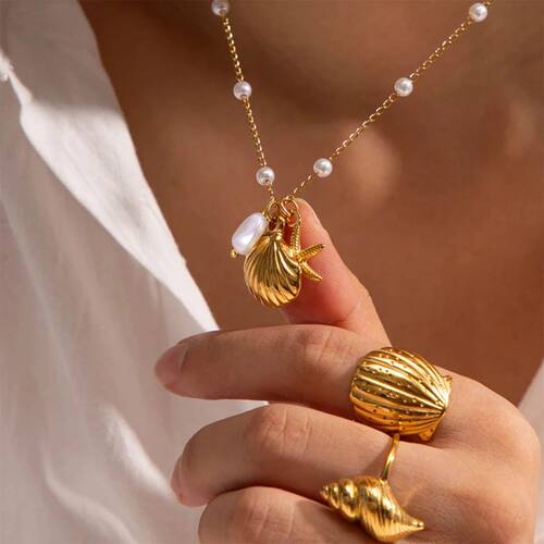 Vintage Starfish Shell Pearl Necklace For Women Gold Color S