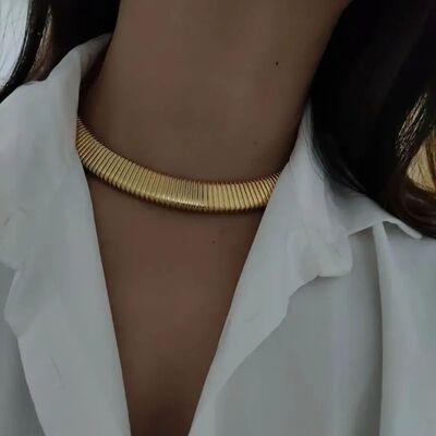 Metal Chain Chunky Choker Necklace Vintage Gold Snake Bone C