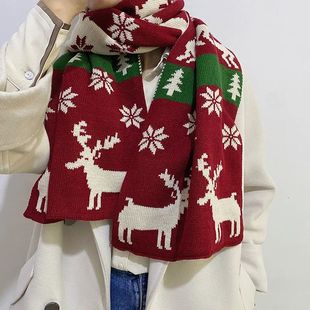 Pattern Elk Winter Knitting Femal Christmas Warm Scarf