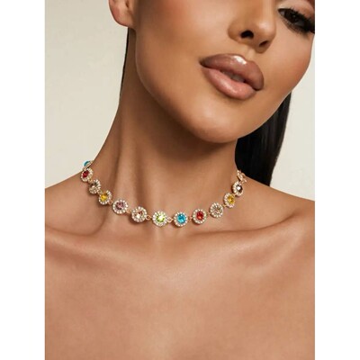 Elegant Colorful Rhinestone Choker Necklace For Women Party