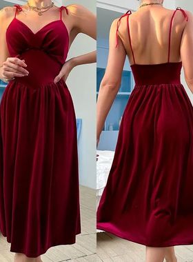 New Velvet Sexy Lingerie Spaghetti Strap Nightgown Chemise S