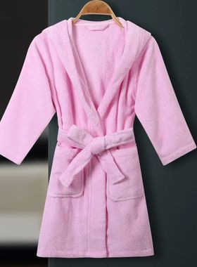 Kids Terry Kimono Bathrobe Gown Casual Soft Hooded Sleepwear