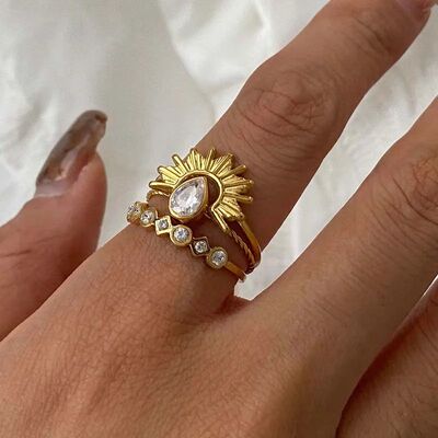 3Pcs/Set Vintage Gold Color Ribbed Sun Rings for Women Punk