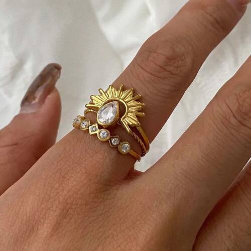3Pcs/Set Vintage Gold Color Ribbed Sun Rings for Women Punk