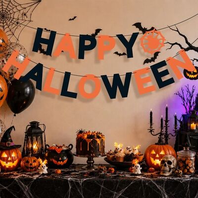 Funny Happy Halloween Banner Celebration Reusable Party Deco
