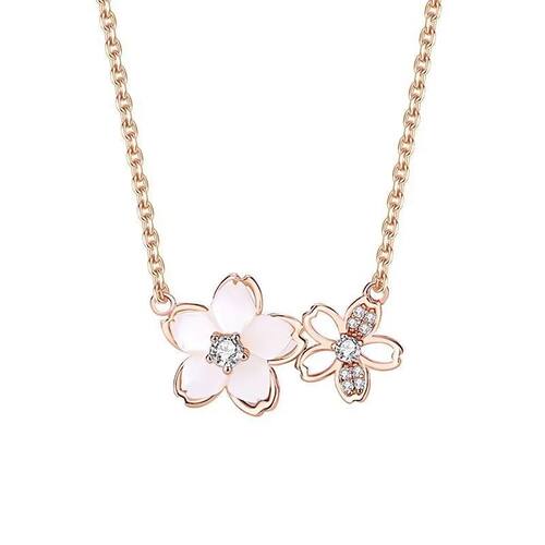 New Inlaid Zircon Flower Chain Necklace for Women Light Luxu