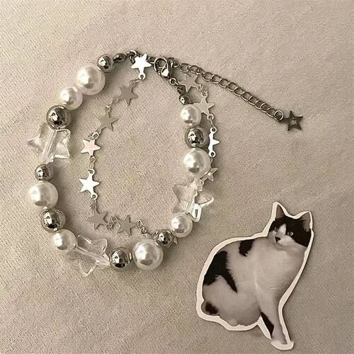 Crystal Star Pentagram Imitation Pearl Bead Bracelet for Wom