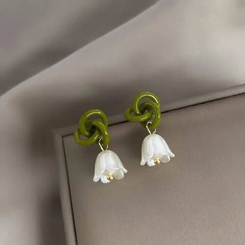 New Entangled Green Knotted  of the Valley Pendant Earring f