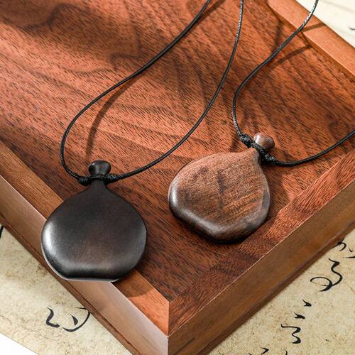 Vintage Oval Brown Black Color Wooden Flagon Long Pendant Ne