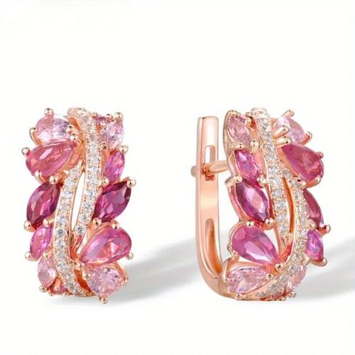 Gorgeous Gold Color Pink CZ Hoops Earrings Woman Geometry Fa