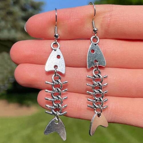Y2K Punk Metal Fishbone Earrings, Fishbone Design Alloy Earr