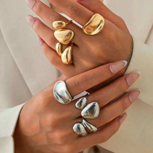 3Pcs Punk Water Drop Open Rings Set for Women Men Hip Hop Bi