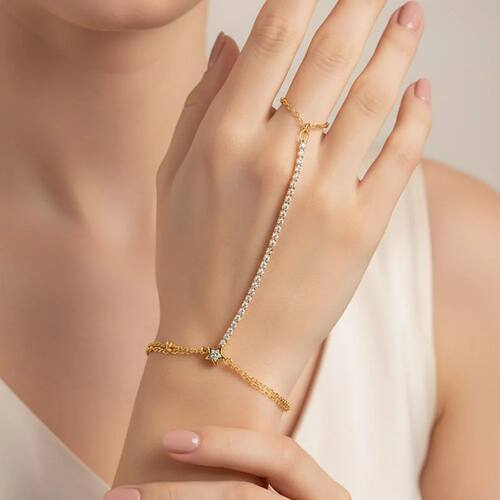 Luxury Gold Color Stainless Steel Inlay Zircon Finger Bracel